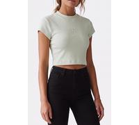 Calvin Klein Short Sleeve Seasonal Logo Baby Tee Phantom Green size M | Shirts Outlet | Women | Green M
