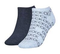Calvin Klein Women's All Over Logo Sneaker Socks (Pack of 2), Denim melange, One Size