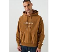 Calvin Klein Terry Graphic Overhead Hoodie, Brown, Size S, Men Brown