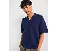 Calvin Klein Textured Revere Collar Knitted Polo Shirt, Navy, Size L, Men Navy