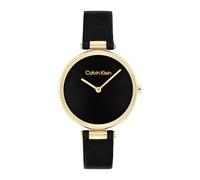 Calvin Klein Two Hand Quartz Movement Watch for Women Gleam Collection with Black Leather Strap - 25100017