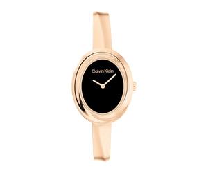 Calvin Klein Two Hand Quartz Movement Watch for Women Twisted Bezel Collection with Rose Gold Colored Stainless Steel Bangle Bracelet - 25100057