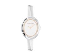 Calvin Klein Two Hand Quartz Movement Watch for Women Twisted Bezel Collection with Silver Stainless Steel Bangle Bracelet - 25100055