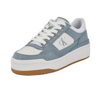 Calvin Klein Women Alondra Sneaker, White Medium Blue Denim Logo 420, 3.5 UK