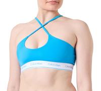 Calvin Klein Women Bikini Top Halter Bralette Wireless, Blue (Malibu Blue), S