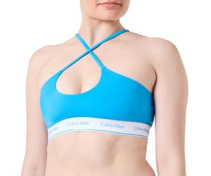 Calvin Klein Women Bikini Top Halter Bralette Wireless, Blue (Malibu Blue), S