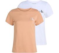 Calvin Klein Women’s 2 Pack Monologo Short Sleeve Slim Fit T-Shirts, Multicolor (Dusty Coral/Brilliant White), XL