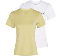Calvin Klein Women’s 2 Pack Monologo Short Sleeve Slim Fit T-Shirts, Multicolor (Muted Lime/Brilliant White), XS