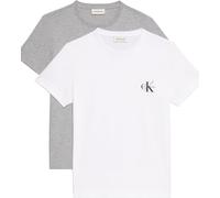 Calvin Klein Women’s 2 Pack Short Sleeve Round Neck Logo T-Shirts, Multicolor (Heroic Grey Heather/Brilliant WHI), XL