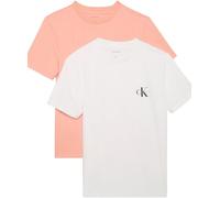 Calvin Klein Women’s 2 Pack Short Sleeve Round Neck Logo T-Shirts, Multicolor (Just Peach/Brilliant White), L