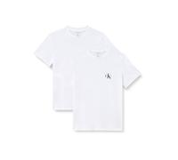Calvin Klein Women’s 2 Pack Short Sleeve Round Neck Logo T-Shirts, White (Brilliant White), M