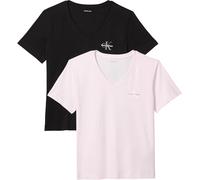 Calvin Klein Women’s 2 Pack Short Sleeve V-Neck Logo T-Shirts, Multicolor (Cradle Pink/Black), S