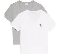 Calvin Klein Women’s 2 Pack Short Sleeve V-Neck Logo T-Shirts, Multicolor (Heroic Grey Heather/Brilliant WHI), S