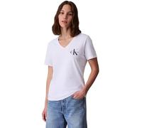 Calvin Klein Women’s 2 Pack Short Sleeve V-Neck Logo T-Shirts, White (Brilliant White), S