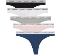 Calvin Klein Women’s 5 Pack Low Rise Stretch Cotton Thongs, Multicolor (Black/White/Grey Heather/Potpourri/), L