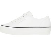 Calvin Klein Women’s Bold Leather Low Top Vulcanised Trainers, White (Bright White/Black), 5