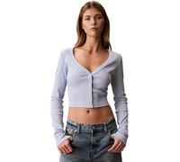 Calvin Klein Women’s Cardigan Woven Label Ribbed with Button Placket, Blue (Breezy Blue), S