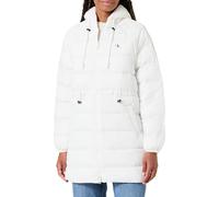 Calvin Klein Women’s Lightweight Logo Mid Length Down Coat with Hood, White (Snow White), XL
