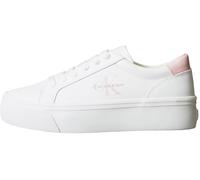 Calvin Klein Women’s Logo Tag Leather Vulcanised Trainers, White (Bright White/Sweet Pink), 5