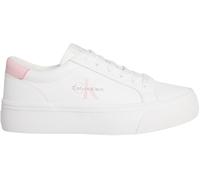 Calvin Klein Women’s Logo Tag Leather Vulcanised Trainers, White (Bright White/Sweet Pink), 6