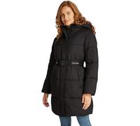 Calvin Klein Women’s Long Puffer Coat with Logo Belt, Black (Ck Black), L
