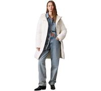 Calvin Klein Women’s Long Puffer Coat with Logo Belt, Off-White (Ivory), M