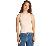 Calvin Klein Women’s Monologo Skinny Fit Rib Tank Top, Beige (Brazilian Sand), L