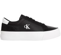 Calvin Klein Women’s Nylon Mix Logo Flatform Vulcanised Trainers, Black (Black/Bright White), 6
