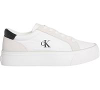 Calvin Klein Women’s Nylon Mix Logo Flatform Vulcanised Trainers, White (Bright White/Black), 7
