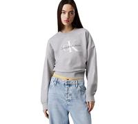 Calvin Klein Women’s Round Neck Monologo French Terry Sweatshirt, Grey (Heroic Grey Heather), XXS