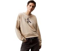 Calvin Klein Women’s Round Neck Monologo French Terry Sweatshirt, Beige (White Pepper), M