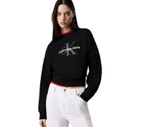 Calvin Klein Women’s Round Neck Monologo French Terry Sweatshirt, Black (Black), XS