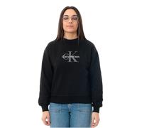 Calvin Klein Women’s Round Neck Monologo French Terry Sweatshirt, Black (Black), XXS