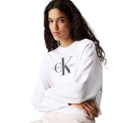 Calvin Klein Women’s Round Neck Monologo French Terry Sweatshirt, White (Brilliant White), XXS
