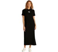 Calvin Klein Women’s Round Neck Monologo Long Rib T-Shirt Dress, Black (Ck Black), L