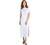 Calvin Klein Women’s Round Neck Monologo Long Rib T-Shirt Dress, White (Brilliant White), XL