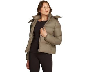 Calvin Klein Women’s Short Down Puffer Jacket with Hood, Beige (Brindle), XXS