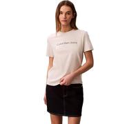 Calvin Klein Women’s Short Sleeve Regular Fit Classic Logo T-Shirt, Beige (Vanilla Heather), XL