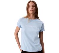 Calvin Klein Women’s Short Sleeve Regular Fit Classic Logo T-Shirt, Blue (Cerulean), M