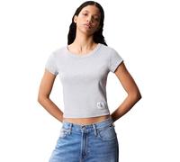 Calvin Klein Women’s Short Sleeve Round Neck Woven Label Rib Baby Tee, Grey (Bc06 Grey Heather), S