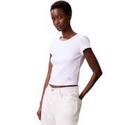 Calvin Klein Women’s Short Sleeve Round Neck Woven Label Rib Baby Tee, White (Brilliant White), XS