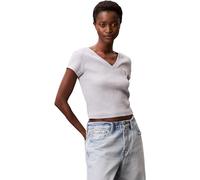 Calvin Klein Women’s Short Sleeve V-Neck Woven Label Rib T-Shirt, Grey (Bc06 Grey Heather), M