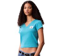 Calvin Klein Women’s Short Sleeve V-Neck Woven Label Rib T-Shirt, Turquoise (Tuscan Teal), M
