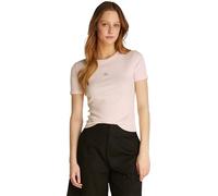 Calvin Klein Women’s Short Sleeve Woven Label Slim Fit Rib T-Shirt, Pink (Silver Peony), 3XL