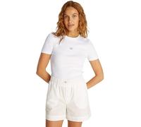 Calvin Klein Women’s Short Sleeve Woven Label Slim Fit Rib T-Shirt, White (Brilliant White), XL