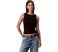 Calvin Klein Women’s Woven Label Cotton Rib Tank Top with Logo, Black (Black), S