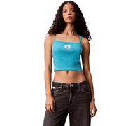 Calvin Klein Women’s Woven Label Rib Tank Top, Turquoise (Tuscan Teal), XXS