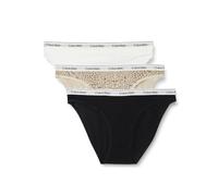 Calvin Klein Women's 3 Pack Bikini Briefs with Logo Waistband, Multicolor (Black/Classic White/Animal Mirror), S