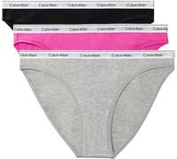 Calvin Klein Women's 3 Pack Bikini Briefs with Logo Waistband, Multicolor (Black/Grey Heather/Stunning Orchid), L