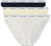 Calvin Klein Women's 3 Pack Bikini Briefs with Logo Waistband, Multicolor (Shoreline/Snow Heather/Pear Sorbe), S